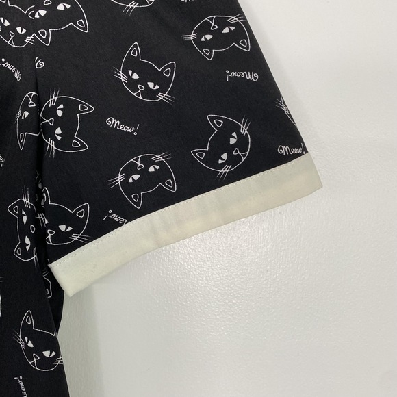 Hell Bunny Shirt Womens Medium Black Cat Print Short Sleeve Button Top Novelty - Picture 2 of 13